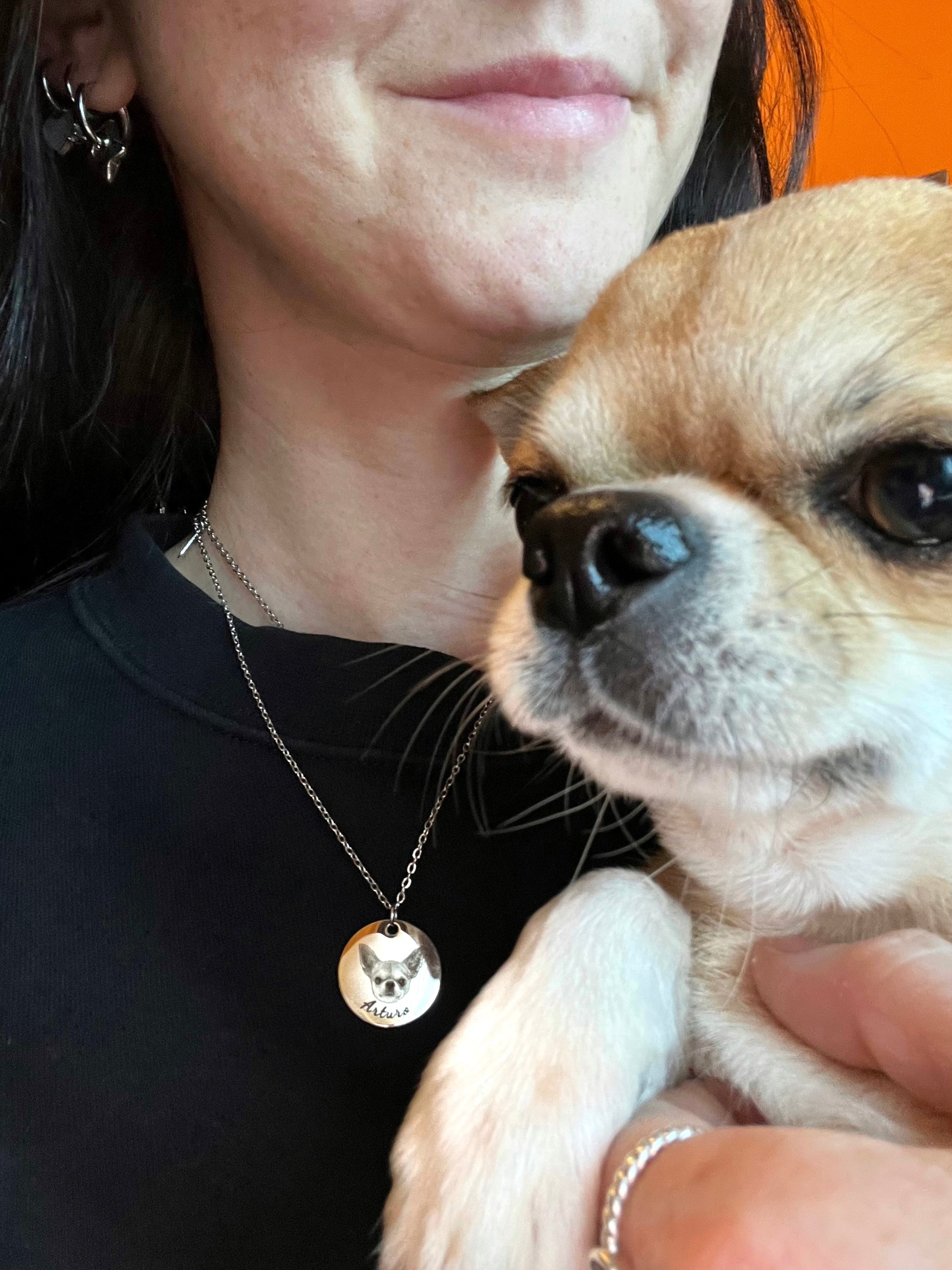 Collana Personalizzata Con Foto Del Tuo Animale Domestico In Argento 925, Regalo Commemorativo Cane E Gatto Con Incisione Sul Retro